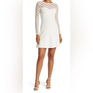Love By Design Ivory Stella Long Sleeve Dot Mesh Minidress Size Small NWT